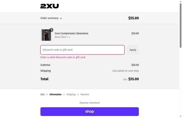 2XU checkout page showing 2XU discount code box | Screenshot taken by SimplyCodes community member on Sep 9, 2025