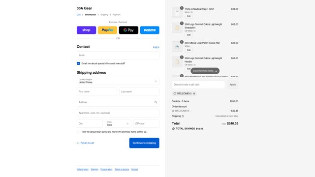 30A Gear checkout page showing 30A Gear promo code box | Screenshot taken by SimplyCodes community member on Aug 29, 2025