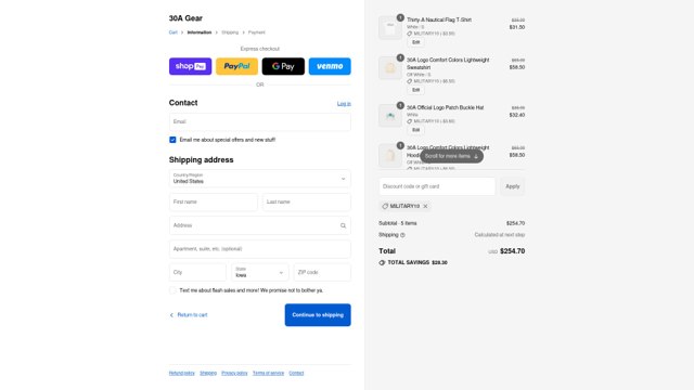 30A Gear checkout page showing 30A Gear promo code box | Screenshot taken by SimplyCodes community member on Aug 21, 2025