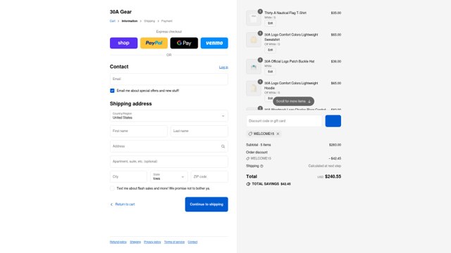 30A Gear checkout page showing 30A Gear promo code box | Screenshot taken by SimplyCodes community member on Sep 2, 2025