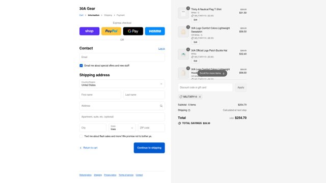 30A Gear checkout page showing 30A Gear promo code box | Screenshot taken by SimplyCodes community member on Aug 29, 2025