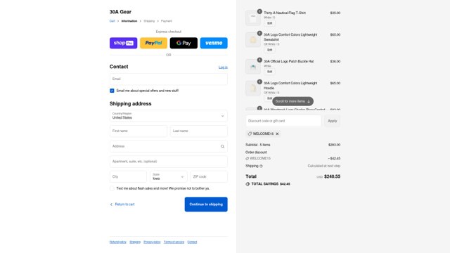 30A Gear checkout page showing 30A Gear promo code box | Screenshot taken by SimplyCodes community member on Aug 25, 2025