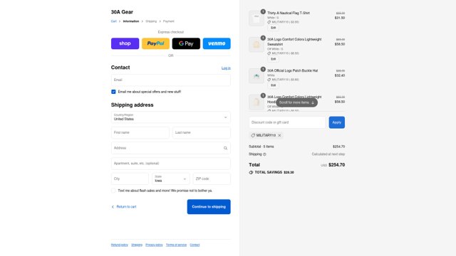 30A Gear checkout page showing 30A Gear promo code box | Screenshot taken by SimplyCodes community member on Sep 2, 2025