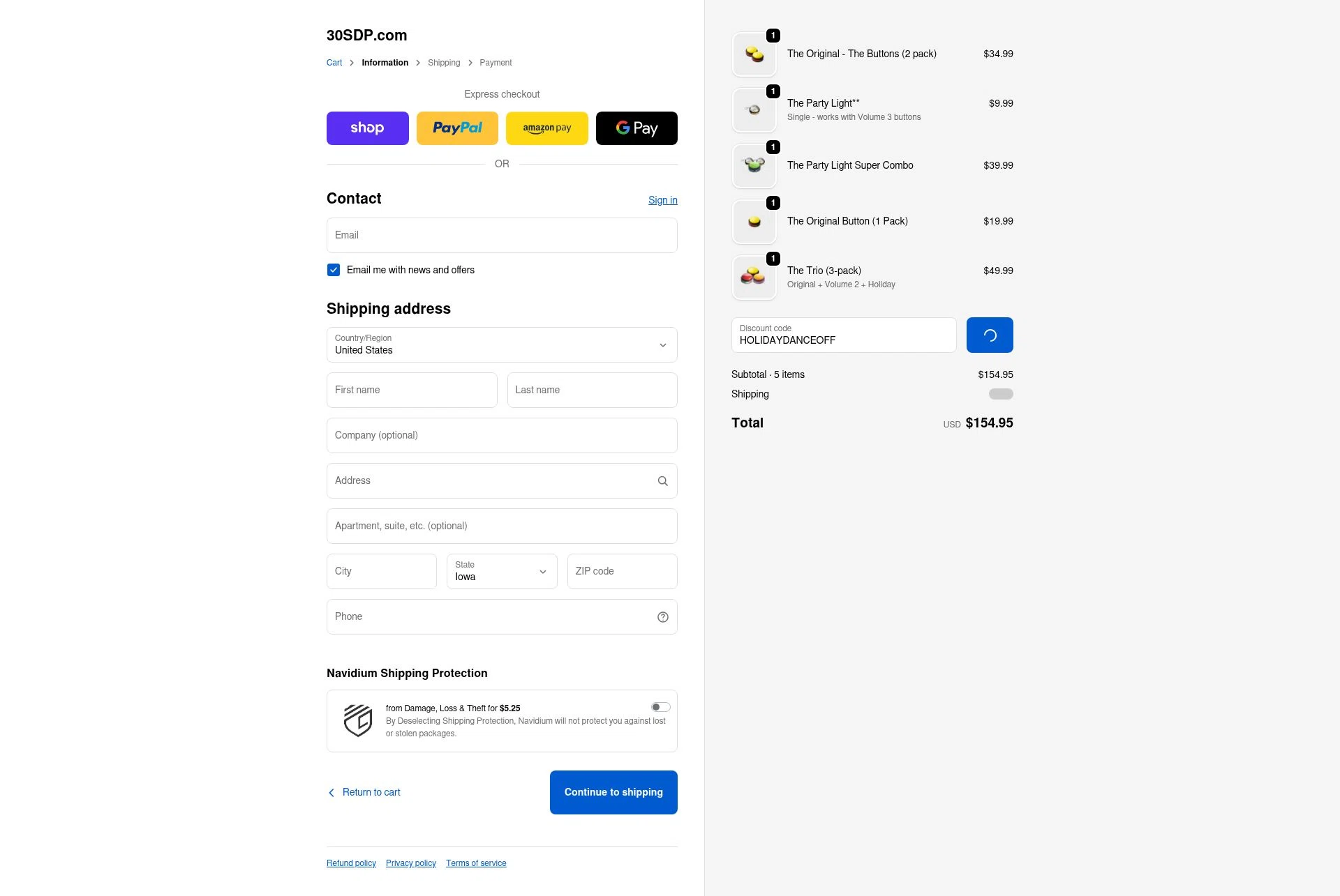 30 Second Dance Party checkout page showing 30 Second Dance Party promo code box | Screenshot taken by SimplyCodes community member on Jan 11, 2026