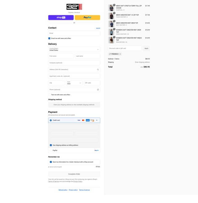 32 Degrees checkout page showing 32 Degrees discount code box | Screenshot taken by SimplyCodes community member on Aug 28, 2025
