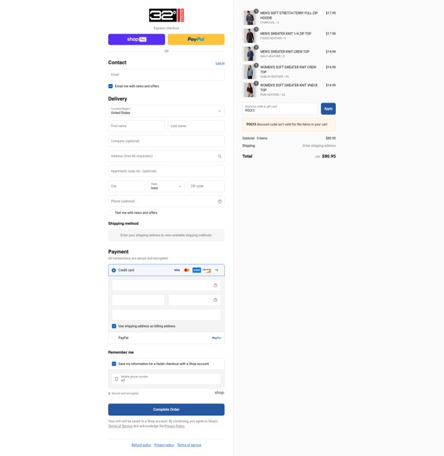 32 Degrees checkout page showing 32 Degrees discount code box | Screenshot taken by SimplyCodes community member on Aug 28, 2025