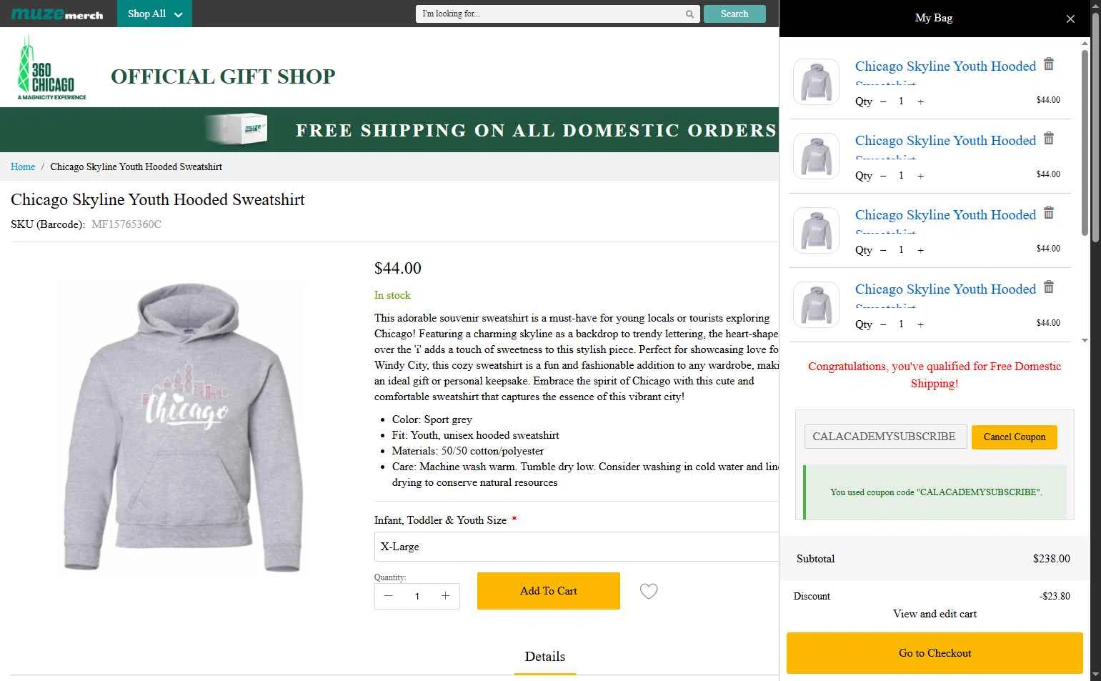 360 CHICAGO checkout page showing 360 CHICAGO promo code box | Screenshot taken by SimplyCodes community member on Aug 14, 2025