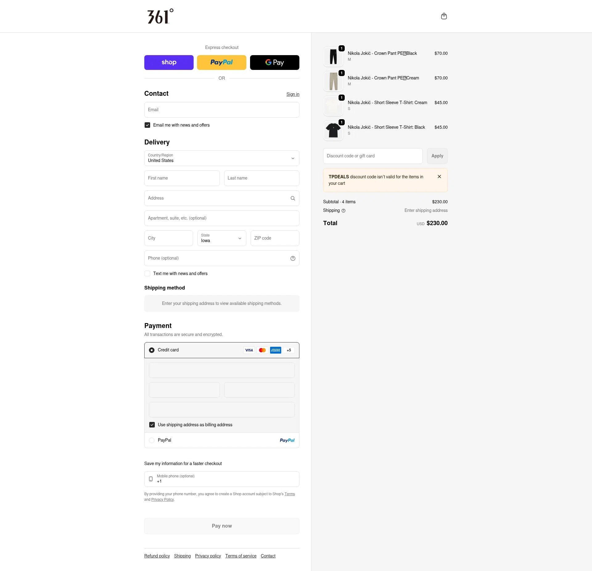361 USA checkout page showing 361 USA promo code box | Screenshot taken by SimplyCodes community member on Feb 18, 2026