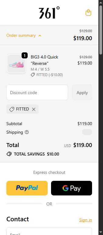 361 Sport checkout page showing 361 Sport discount code box | Screenshot taken by SimplyCodes community member on Feb 14, 2026