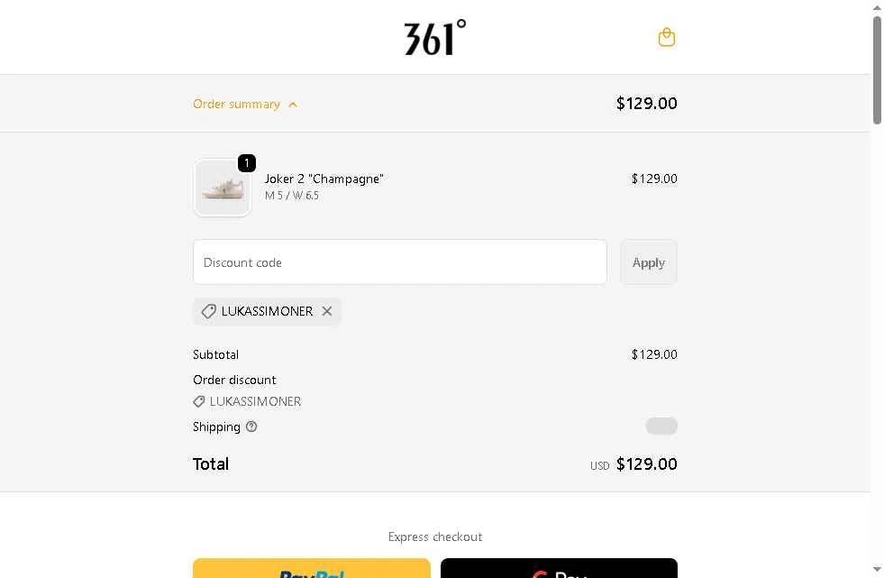 361 Sport checkout page showing 361 Sport discount code box | Screenshot taken by SimplyCodes community member on Jan 29, 2026