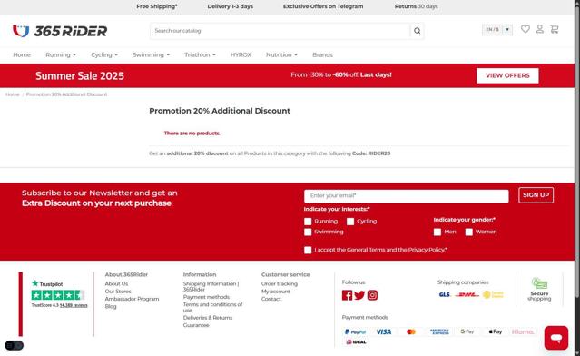 365 Rider checkout page showing 365 Rider promo code box | Screenshot taken by SimplyCodes community member on Aug 30, 2025