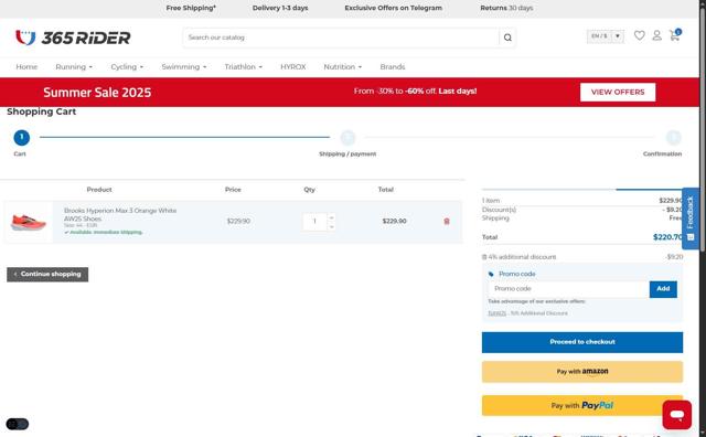 365 Rider checkout page showing 365 Rider promo code box | Screenshot taken by SimplyCodes community member on Sep 1, 2025
