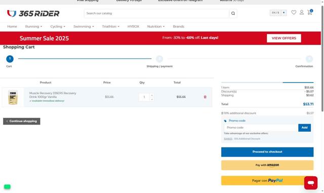 365 Rider checkout page showing 365 Rider promo code box | Screenshot taken by SimplyCodes community member on Aug 13, 2025