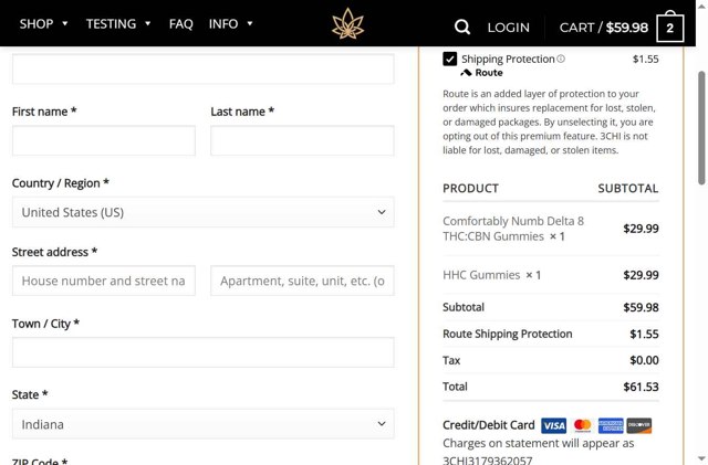 3Chi checkout page showing 3Chi coupon code box | Screenshot taken by SimplyCodes community member on Jun 9, 2025