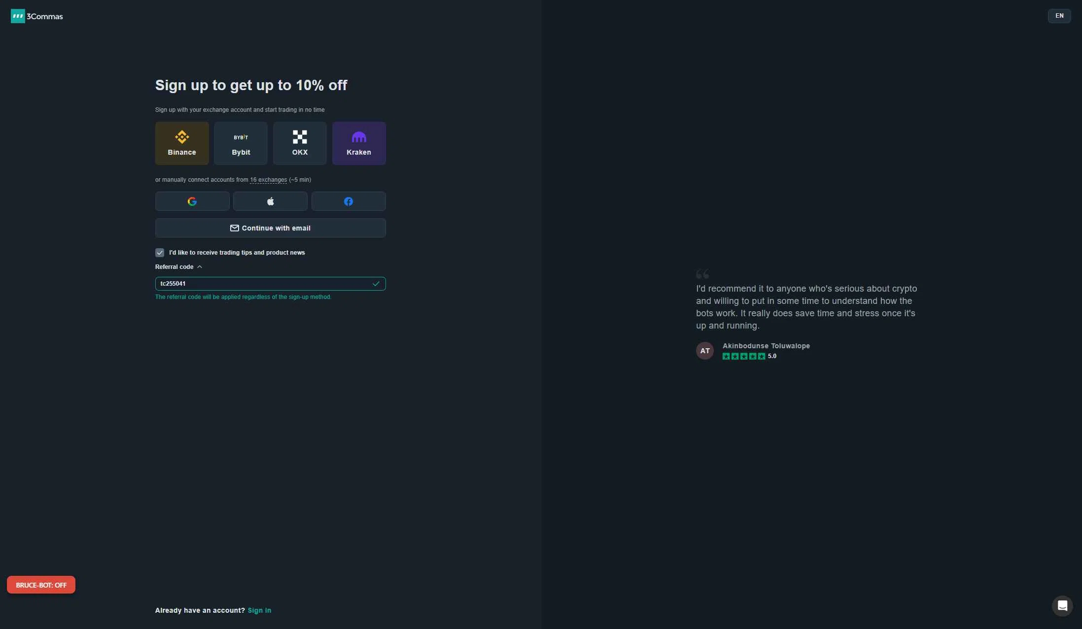 3Commas checkout page showing 3Commas promo code box | Screenshot taken by SimplyCodes community member on Jan 2, 2026
