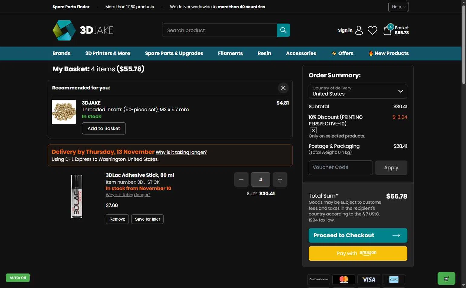 3DJAKE checkout page showing 3DJAKE promo code box | Screenshot taken by SimplyCodes community member on Nov 3, 2025