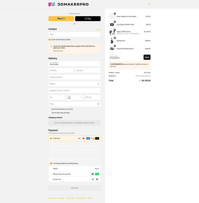 3DMakerpro checkout page showing 3DMakerpro discount code box | Screenshot taken by SimplyCodes community member on Sep 8, 2025