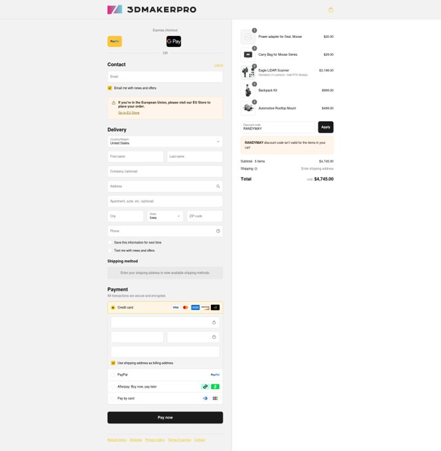 3DMakerpro checkout page showing 3DMakerpro discount code box | Screenshot taken by SimplyCodes community member on Sep 8, 2025