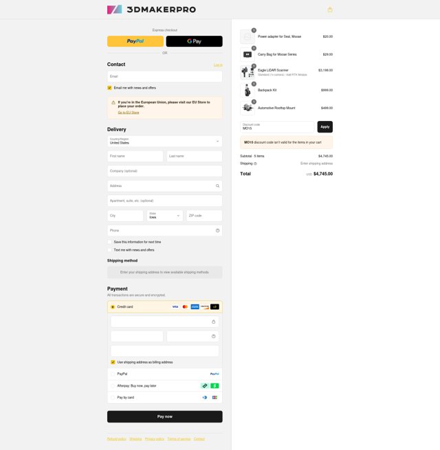 3DMakerpro checkout page showing 3DMakerpro discount code box | Screenshot taken by SimplyCodes community member on Sep 8, 2025