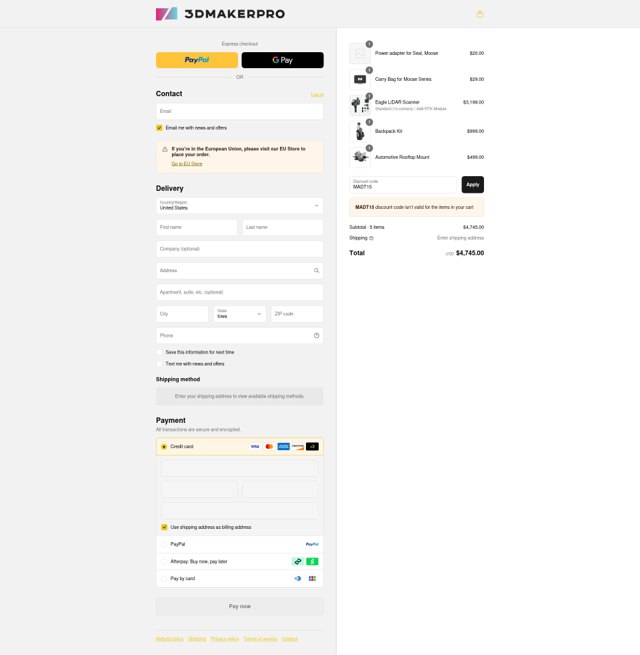 3DMakerpro checkout page showing 3DMakerpro discount code box | Screenshot taken by SimplyCodes community member on Sep 8, 2025