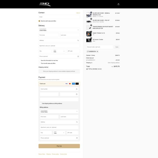 3D Mats USA checkout page showing 3D Mats USA promo code box | Screenshot taken by SimplyCodes community member on Sep 13, 2025