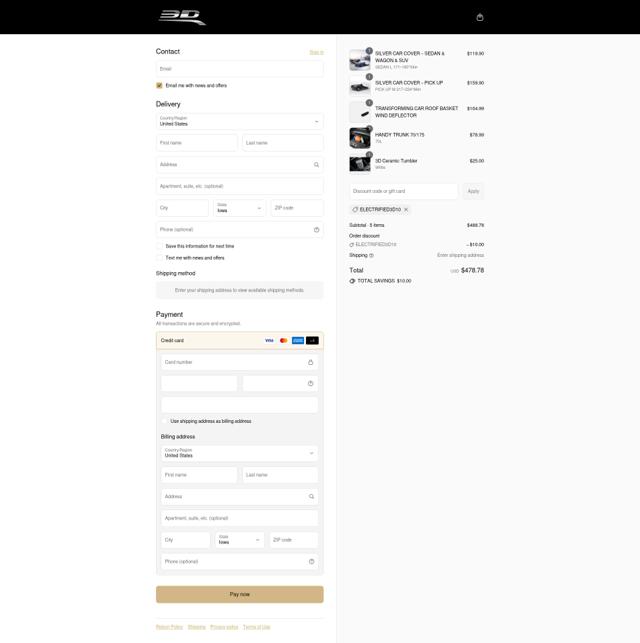 3D Mats USA checkout page showing 3D Mats USA promo code box | Screenshot taken by SimplyCodes community member on Sep 13, 2025