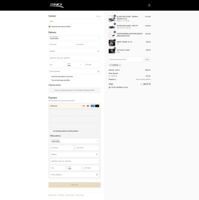3D Mats USA checkout page showing 3D Mats USA promo code box | Screenshot taken by SimplyCodes community member on Sep 13, 2025