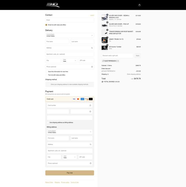 3D Mats USA checkout page showing 3D Mats USA promo code box | Screenshot taken by SimplyCodes community member on Sep 9, 2025