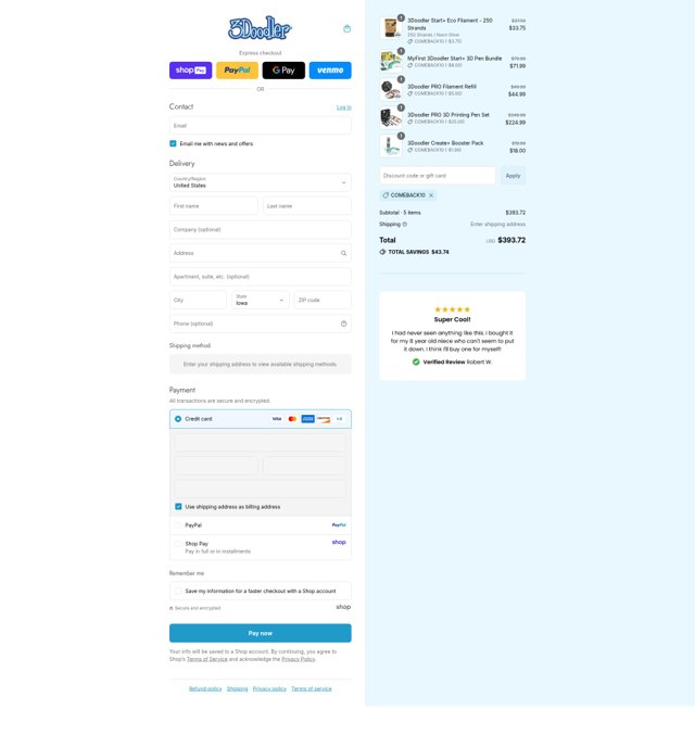 3Doodler checkout page showing 3Doodler discount code box | Screenshot taken by SimplyCodes community member on Aug 24, 2025