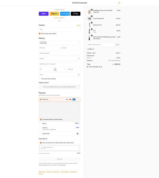 3rd Rock Essentials checkout page showing 3rd Rock Essentials promo code box | Screenshot taken by SimplyCodes community member on Sep 13, 2025