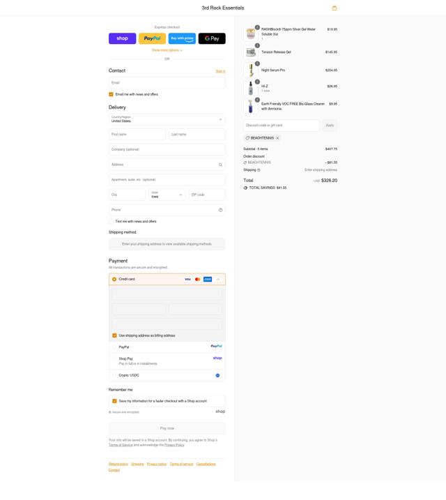 3rd Rock Essentials checkout page showing 3rd Rock Essentials promo code box | Screenshot taken by SimplyCodes community member on Sep 13, 2025