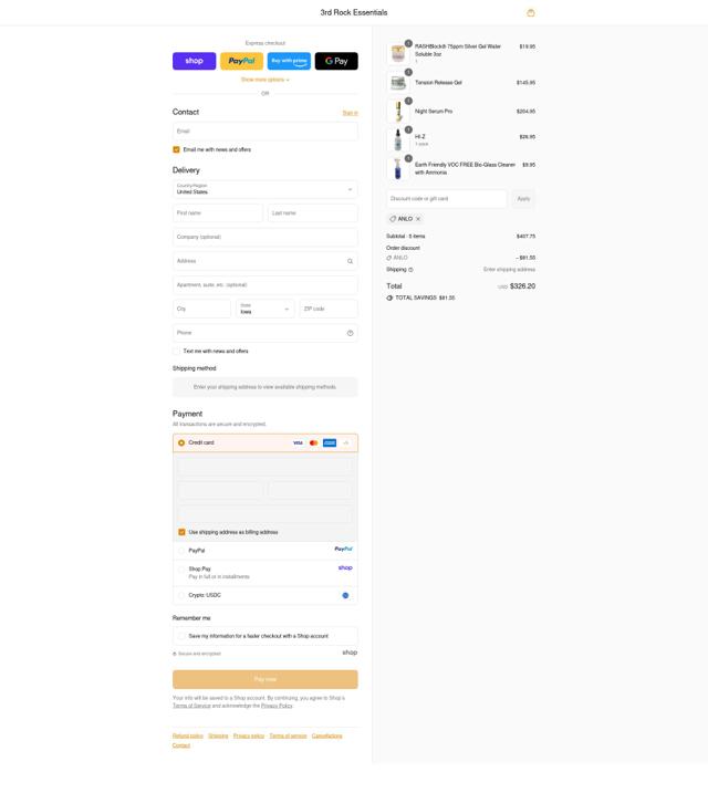 3rd Rock Essentials checkout page showing 3rd Rock Essentials promo code box | Screenshot taken by SimplyCodes community member on Sep 13, 2025