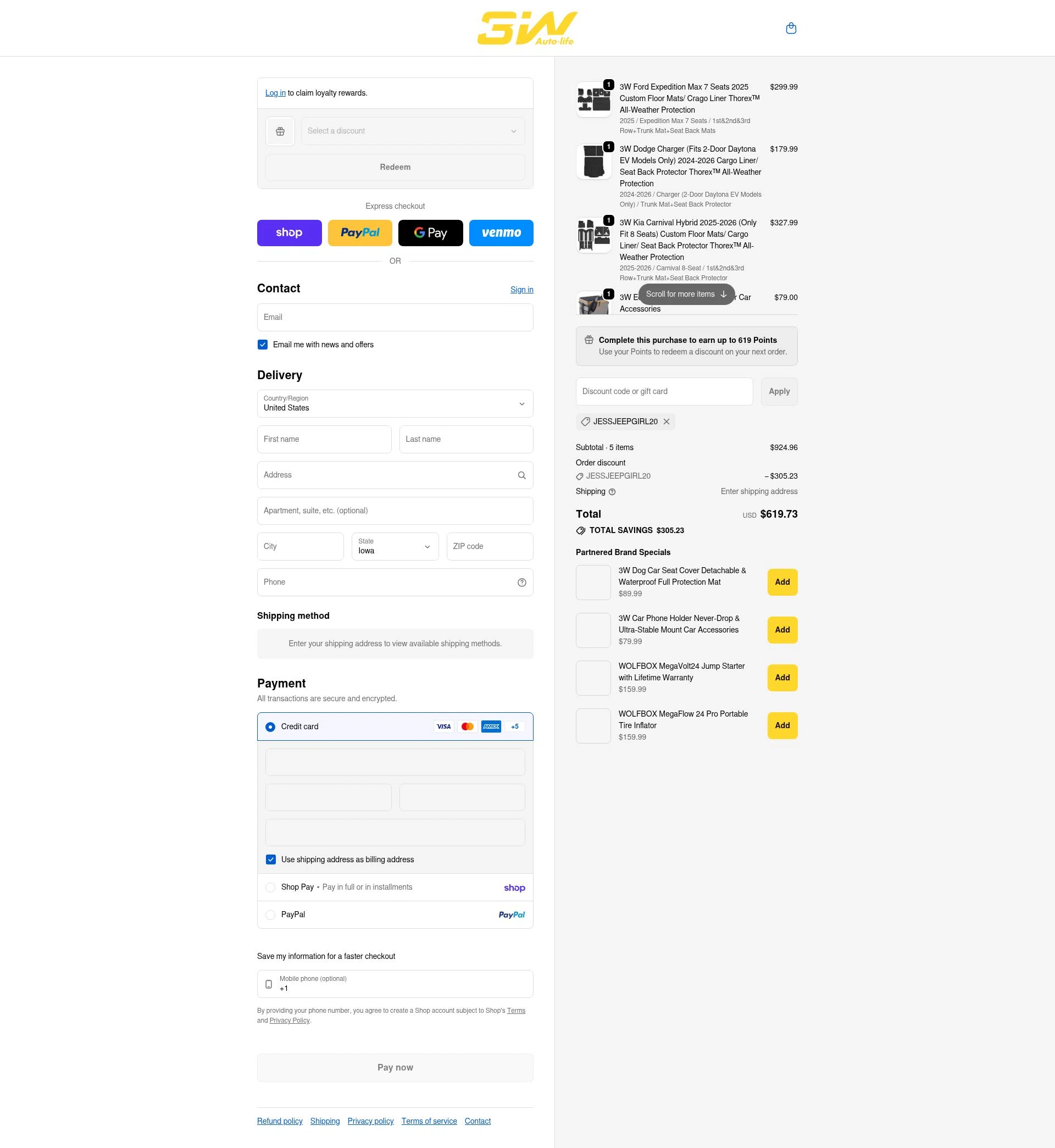 3W Auto-Life checkout page showing 3W Auto-Life promo code box | Screenshot taken by SimplyCodes community member on Feb 10, 2026