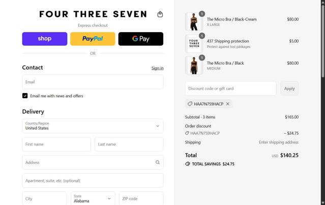 437 checkout page showing 437 discount code box | Screenshot taken by SimplyCodes community member on Sep 10, 2025