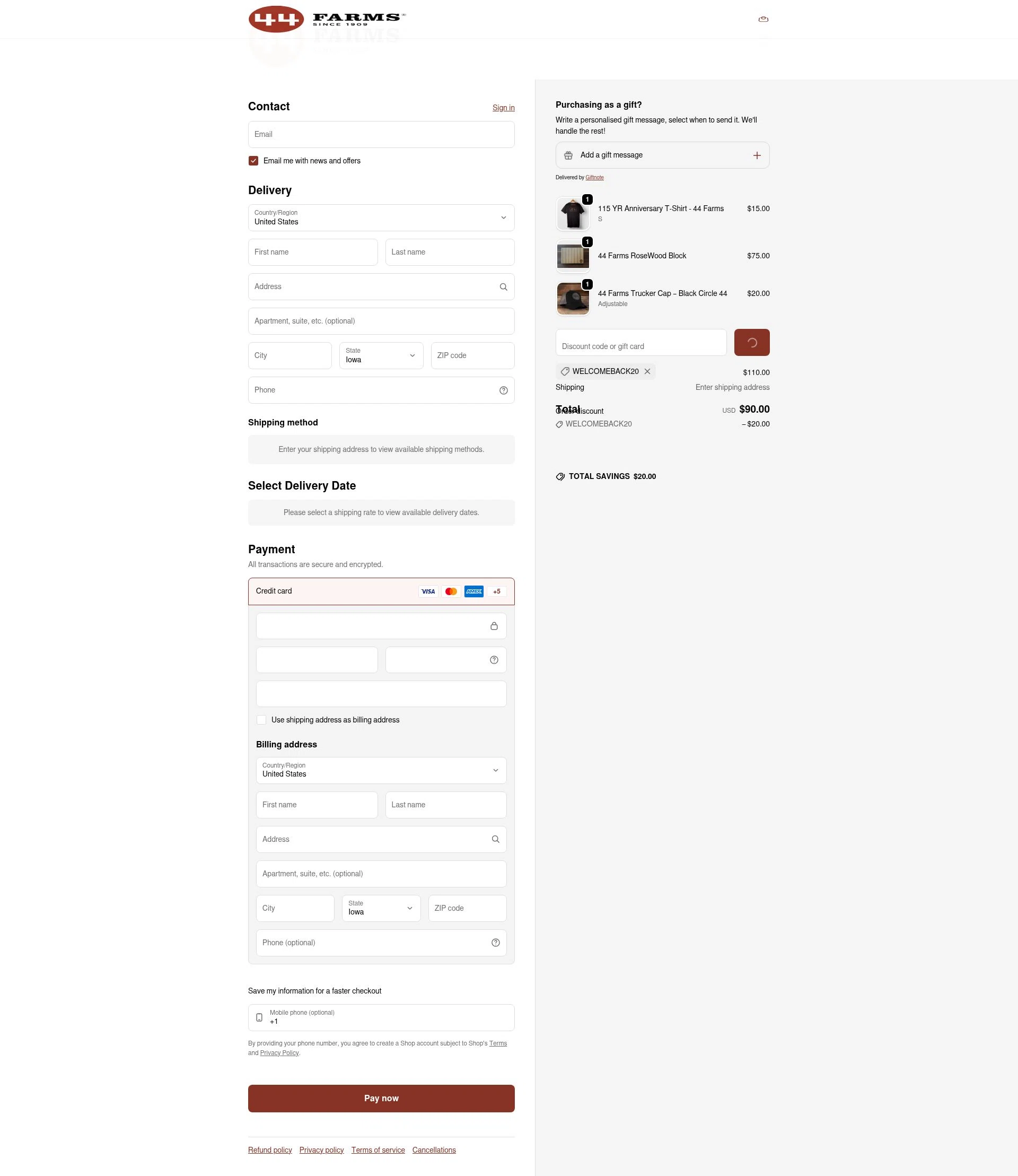 44 Steaks checkout page showing 44 Steaks discount code box | Screenshot taken by SimplyCodes community member on Feb 6, 2026