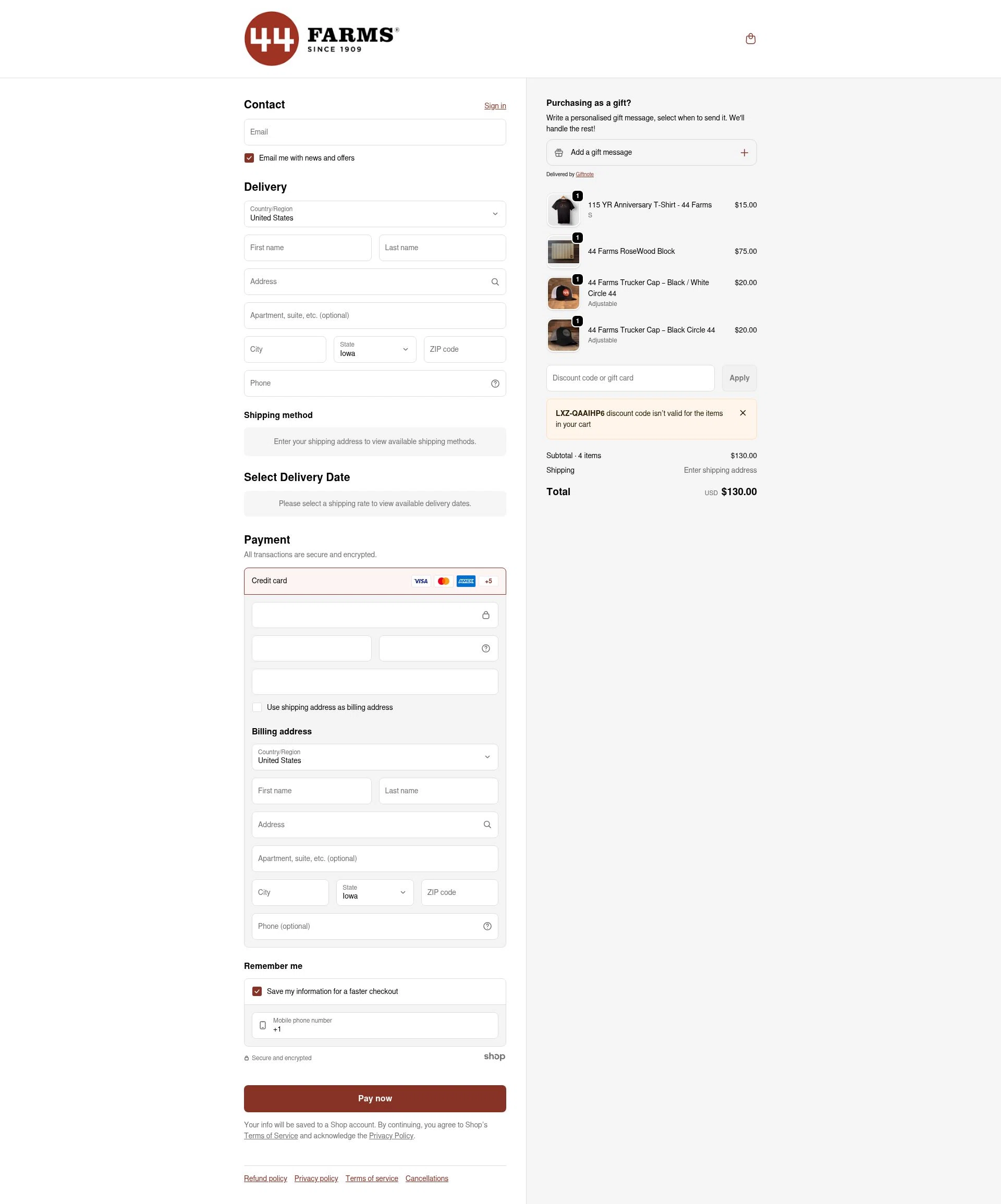 44 Steaks checkout page showing 44 Steaks discount code box | Screenshot taken by SimplyCodes community member on Jan 28, 2026