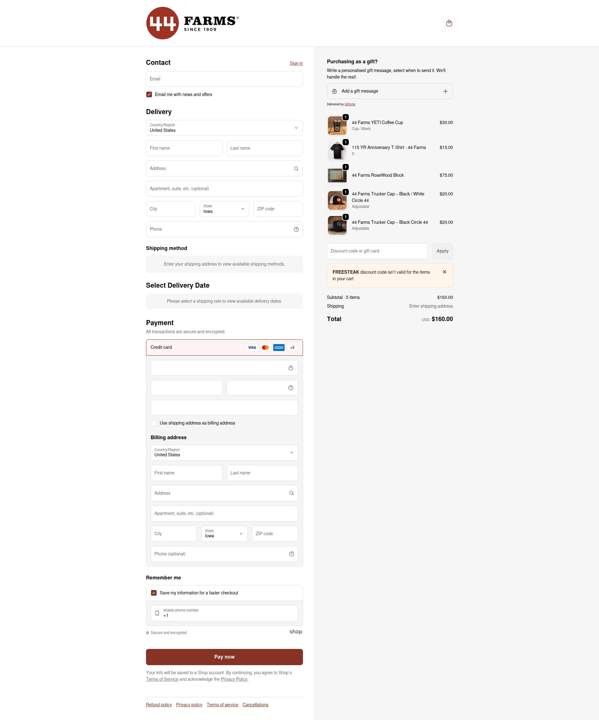 44 Steaks checkout page showing 44 Steaks discount code box | Screenshot taken by SimplyCodes community member on Jan 23, 2026