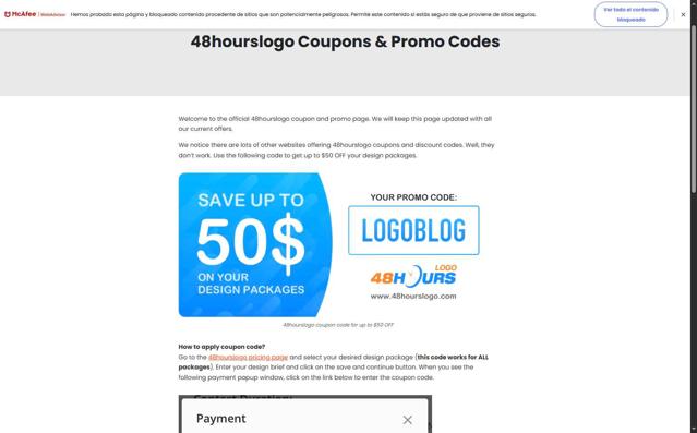 48 Hours Logo checkout page showing 48 Hours Logo promo code box | Screenshot taken by SimplyCodes community member on Aug 8, 2025