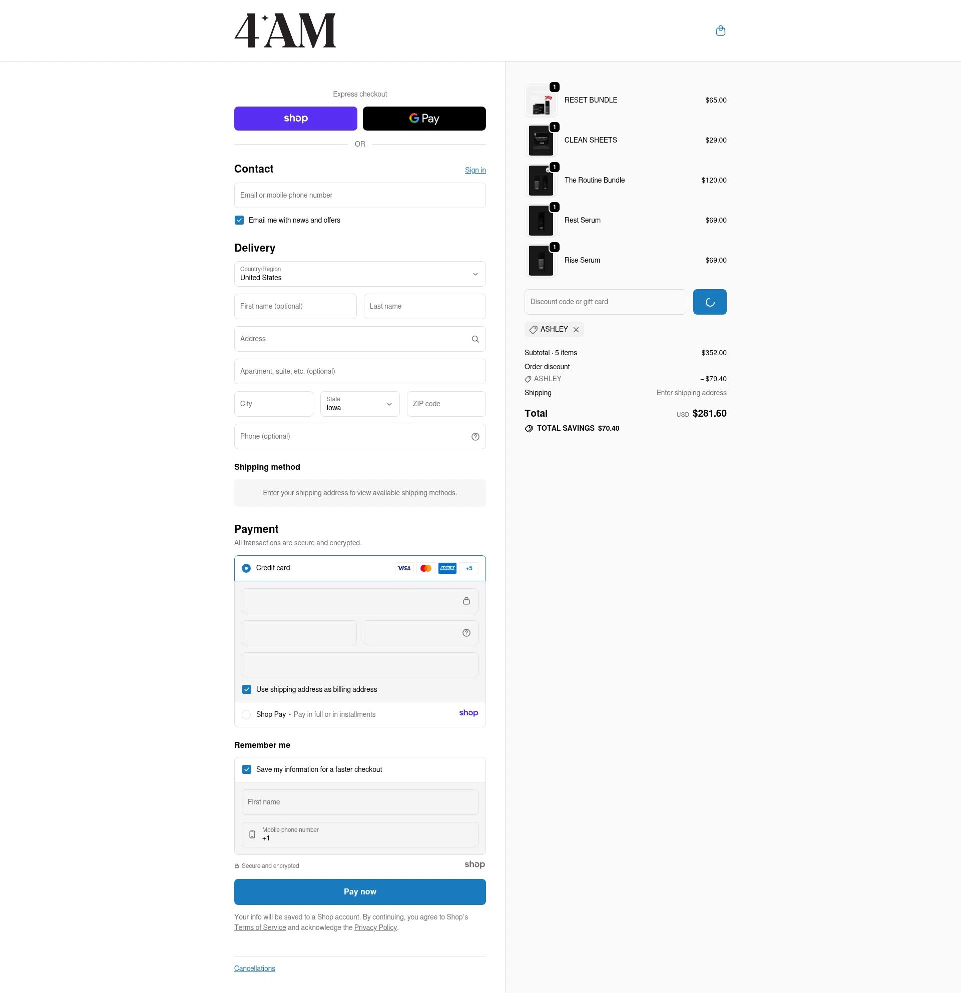 4AM checkout page showing 4AM promo code box | Screenshot taken by SimplyCodes community member on Dec 17, 2025