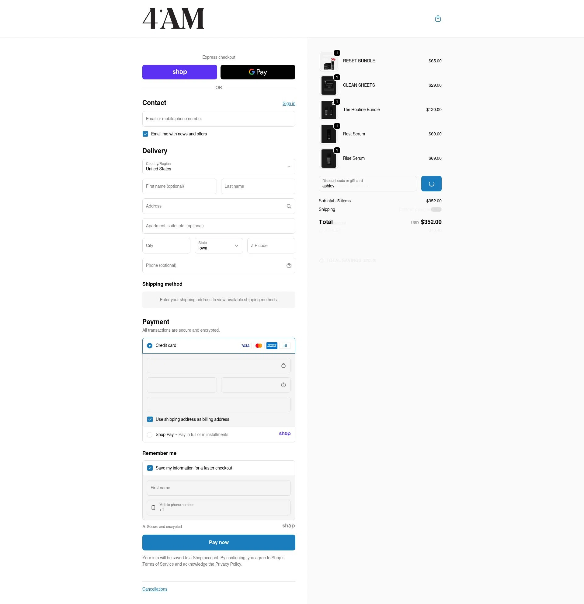 4AM checkout page showing 4AM promo code box | Screenshot taken by SimplyCodes community member on Dec 28, 2025