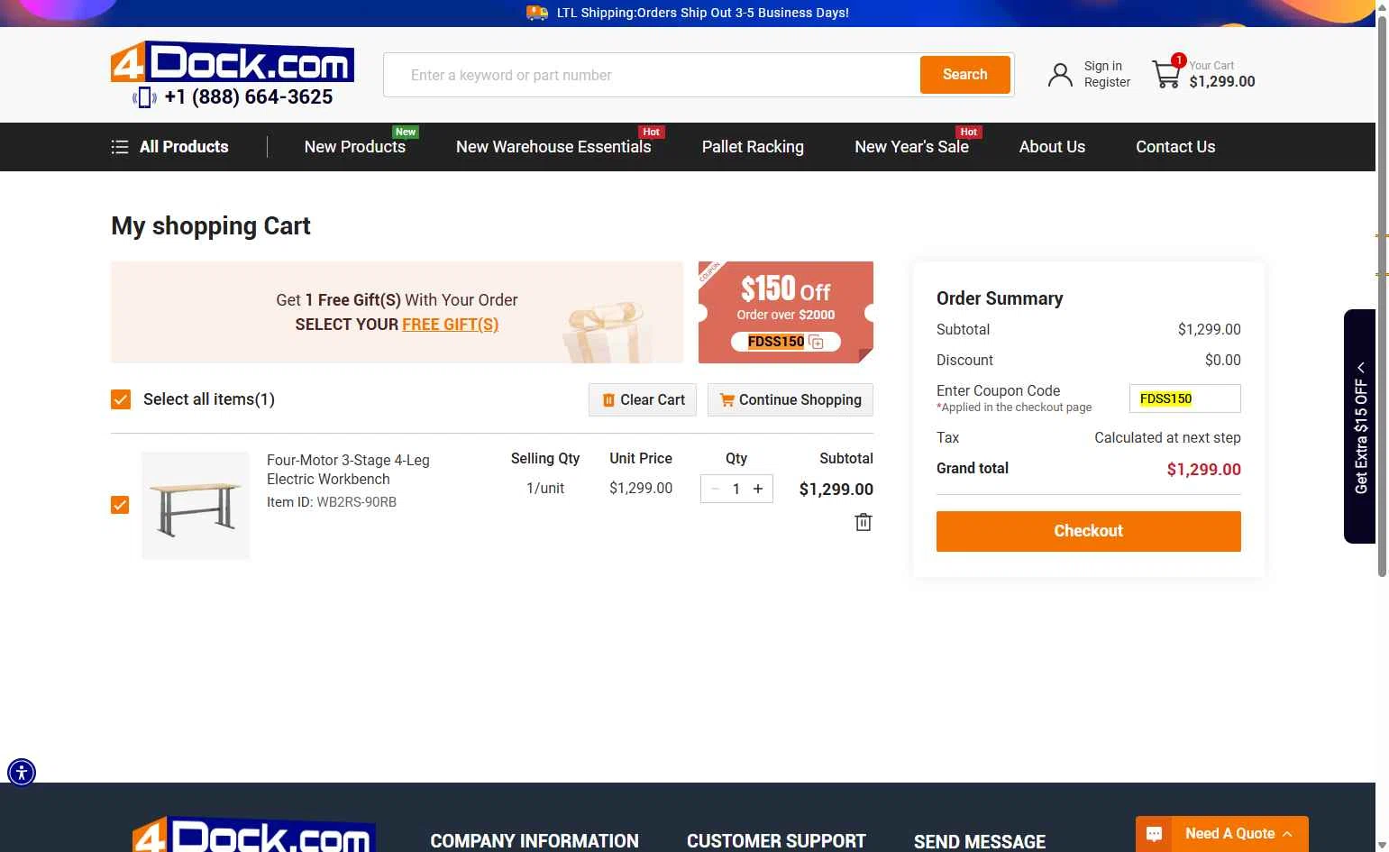 4Dock checkout page showing 4Dock promo code box | Screenshot taken by SimplyCodes community member on Dec 31, 2025