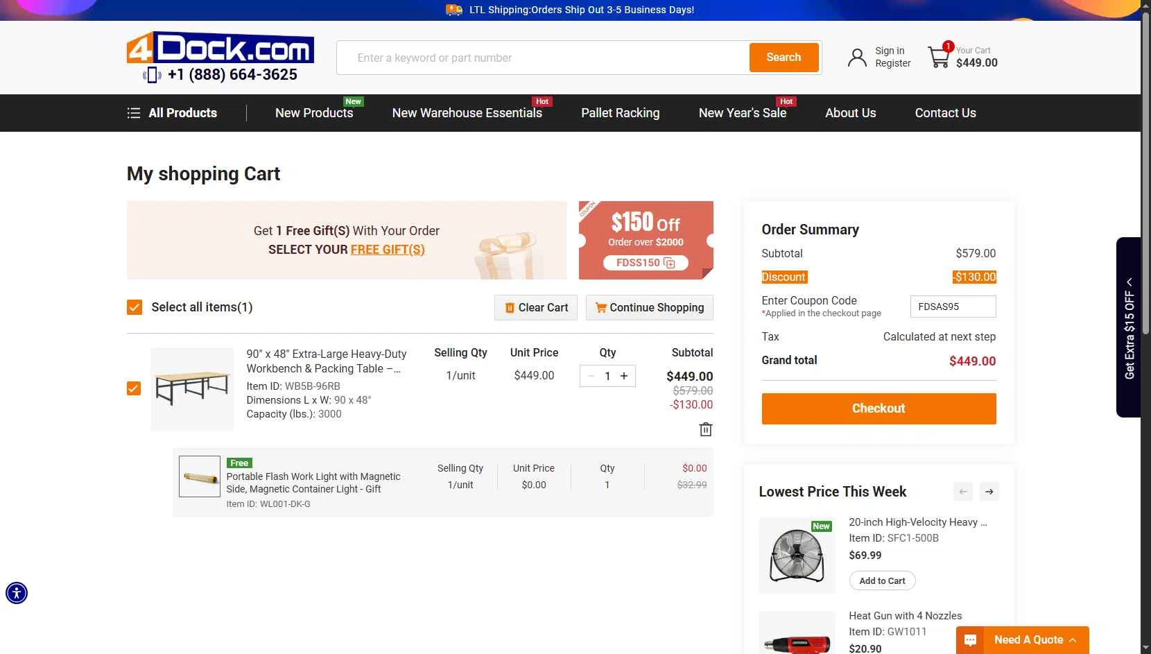 4Dock checkout page showing 4Dock promo code box | Screenshot taken by SimplyCodes community member on Jan 9, 2026