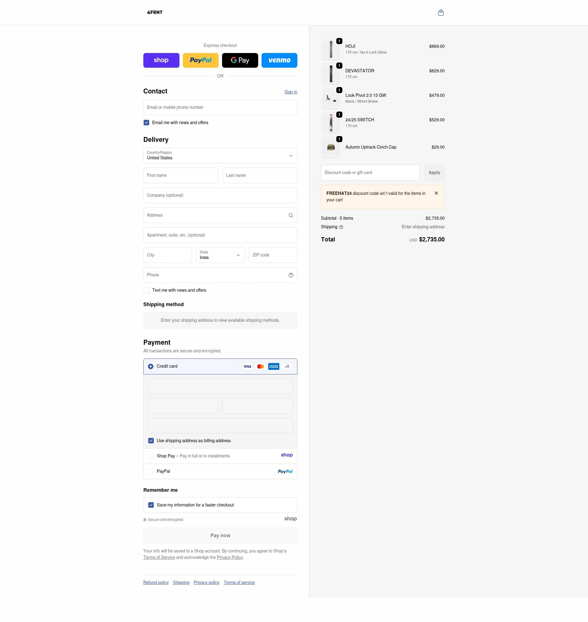 4FRNT checkout page showing 4FRNT discount code box | Screenshot taken by SimplyCodes community member on Jan 17, 2026