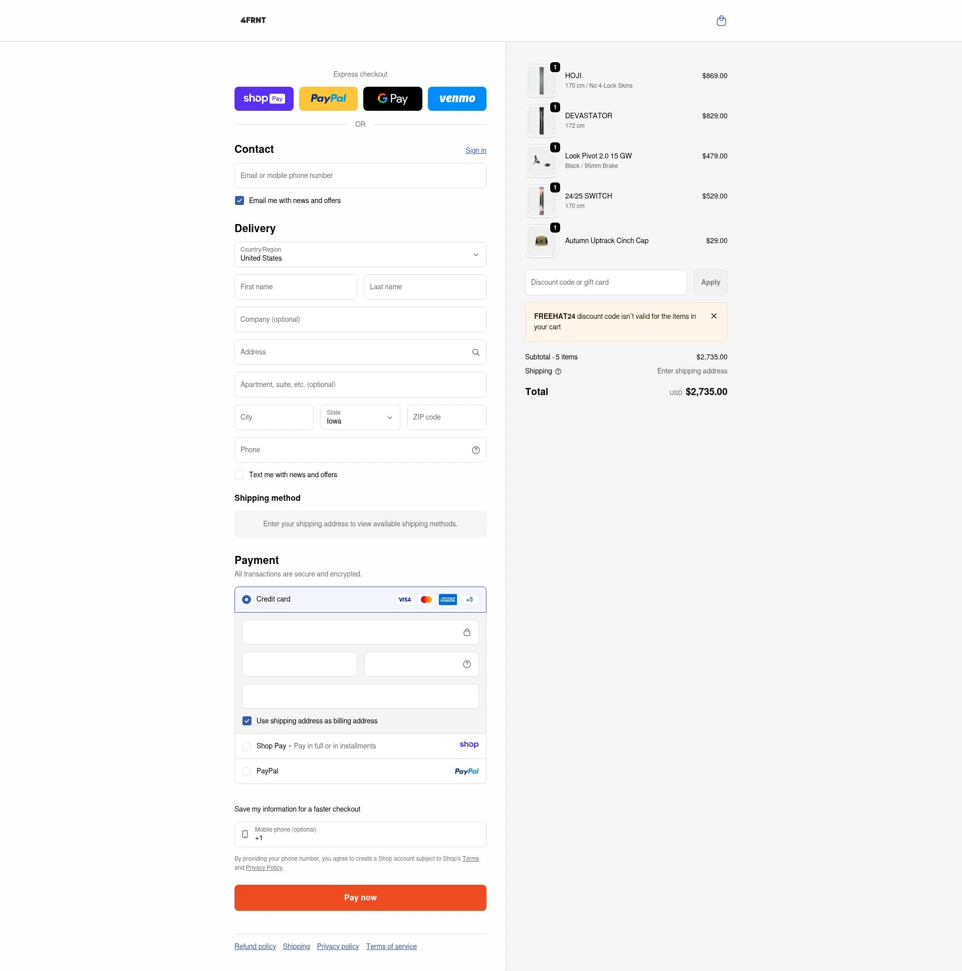 4FRNT checkout page showing 4FRNT discount code box | Screenshot taken by SimplyCodes community member on Jan 12, 2026