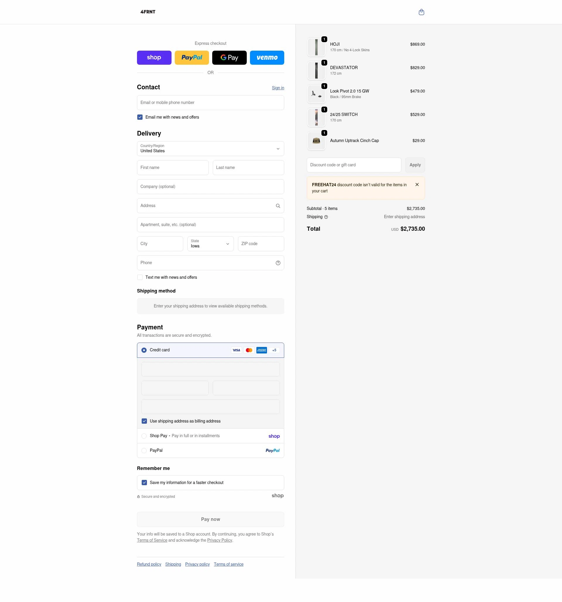 4FRNT checkout page showing 4FRNT discount code box | Screenshot taken by SimplyCodes community member on Jan 27, 2026
