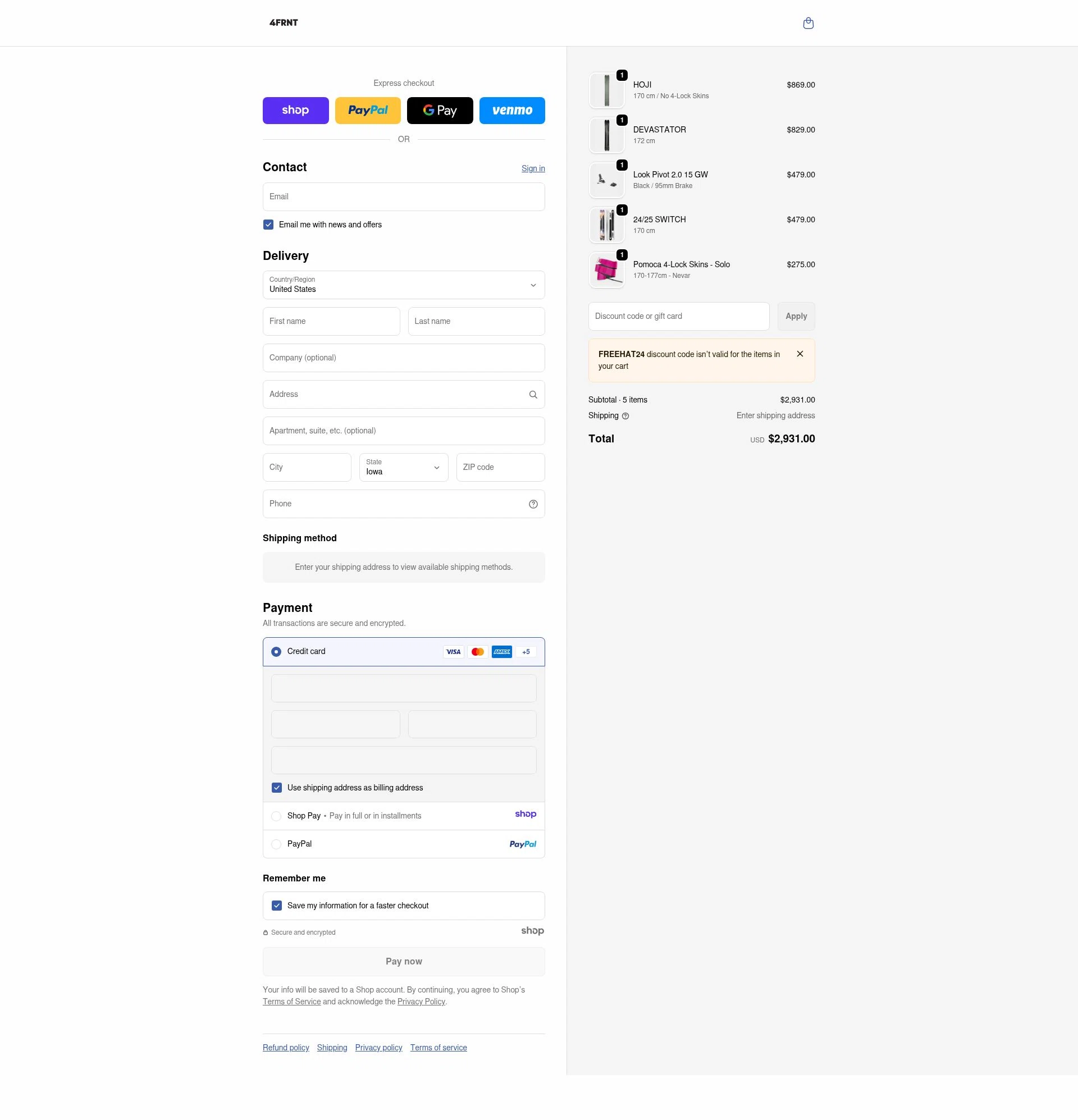 4FRNT checkout page showing 4FRNT discount code box | Screenshot taken by SimplyCodes community member on Dec 28, 2025