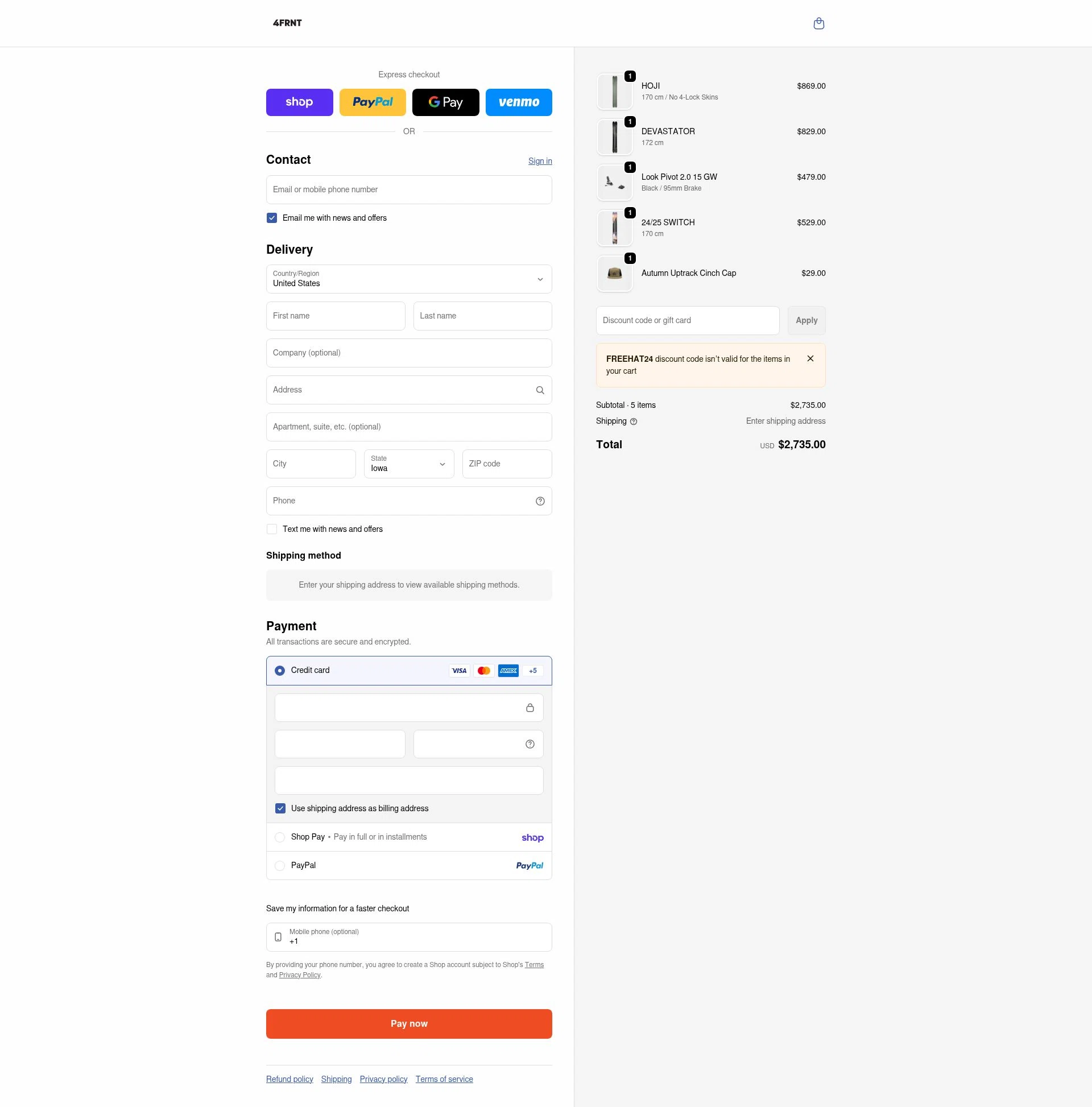 4FRNT checkout page showing 4FRNT discount code box | Screenshot taken by SimplyCodes community member on Feb 5, 2026