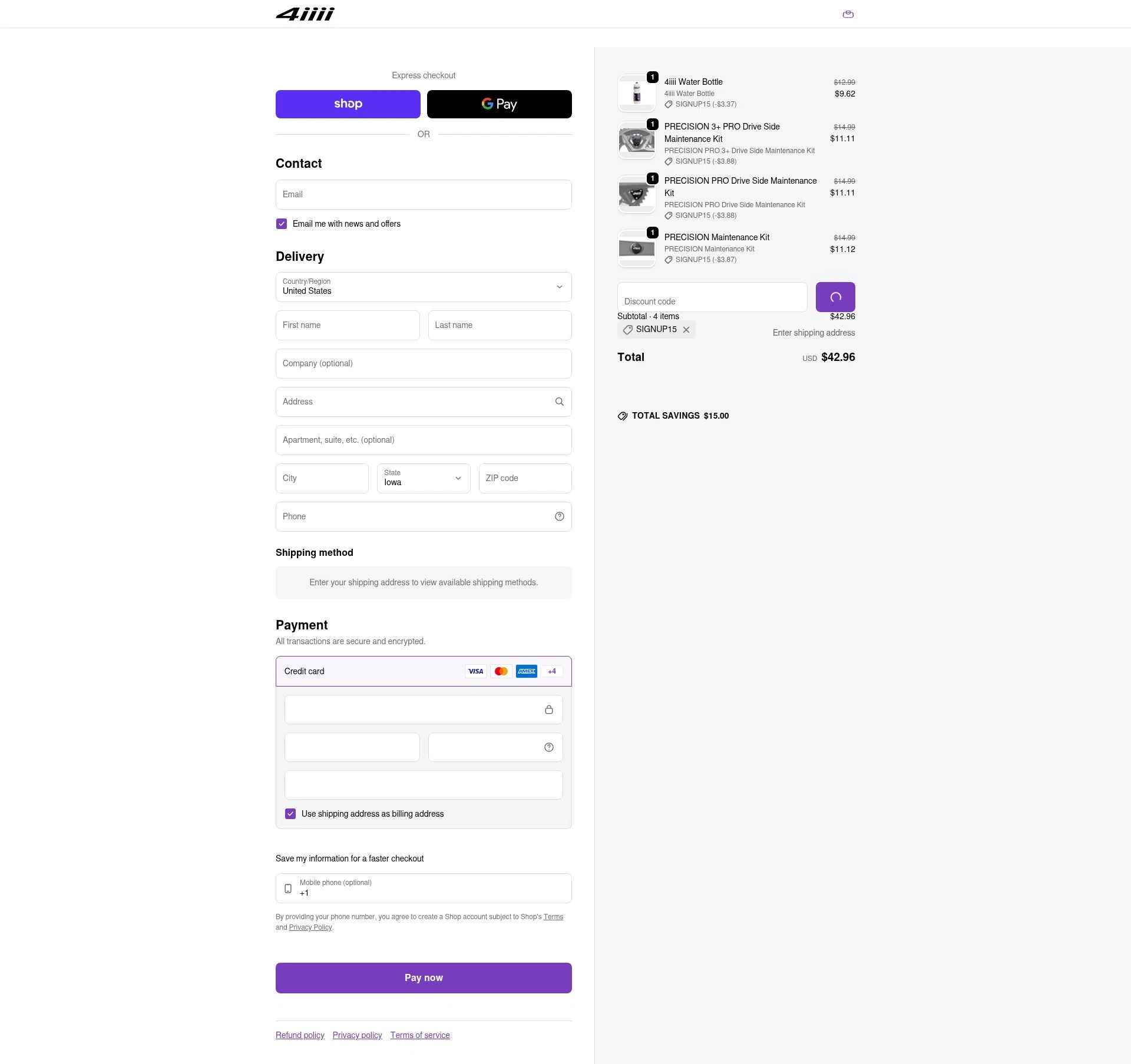 4iiii checkout page showing 4iiii discount code box | Screenshot taken by SimplyCodes community member on Jan 31, 2026