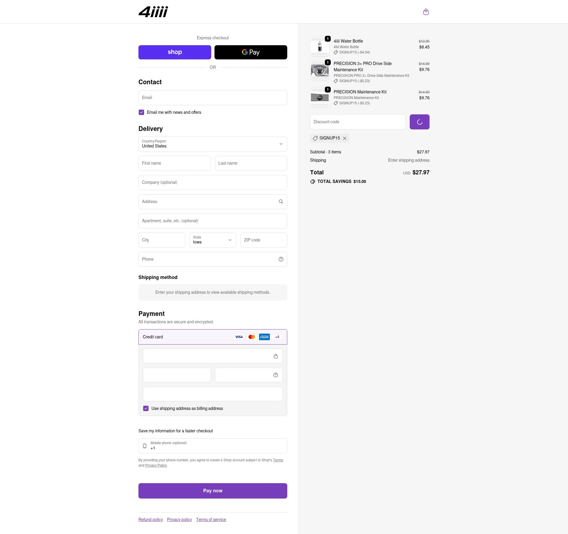 4iiii checkout page showing 4iiii discount code box | Screenshot taken by SimplyCodes community member on Feb 8, 2026