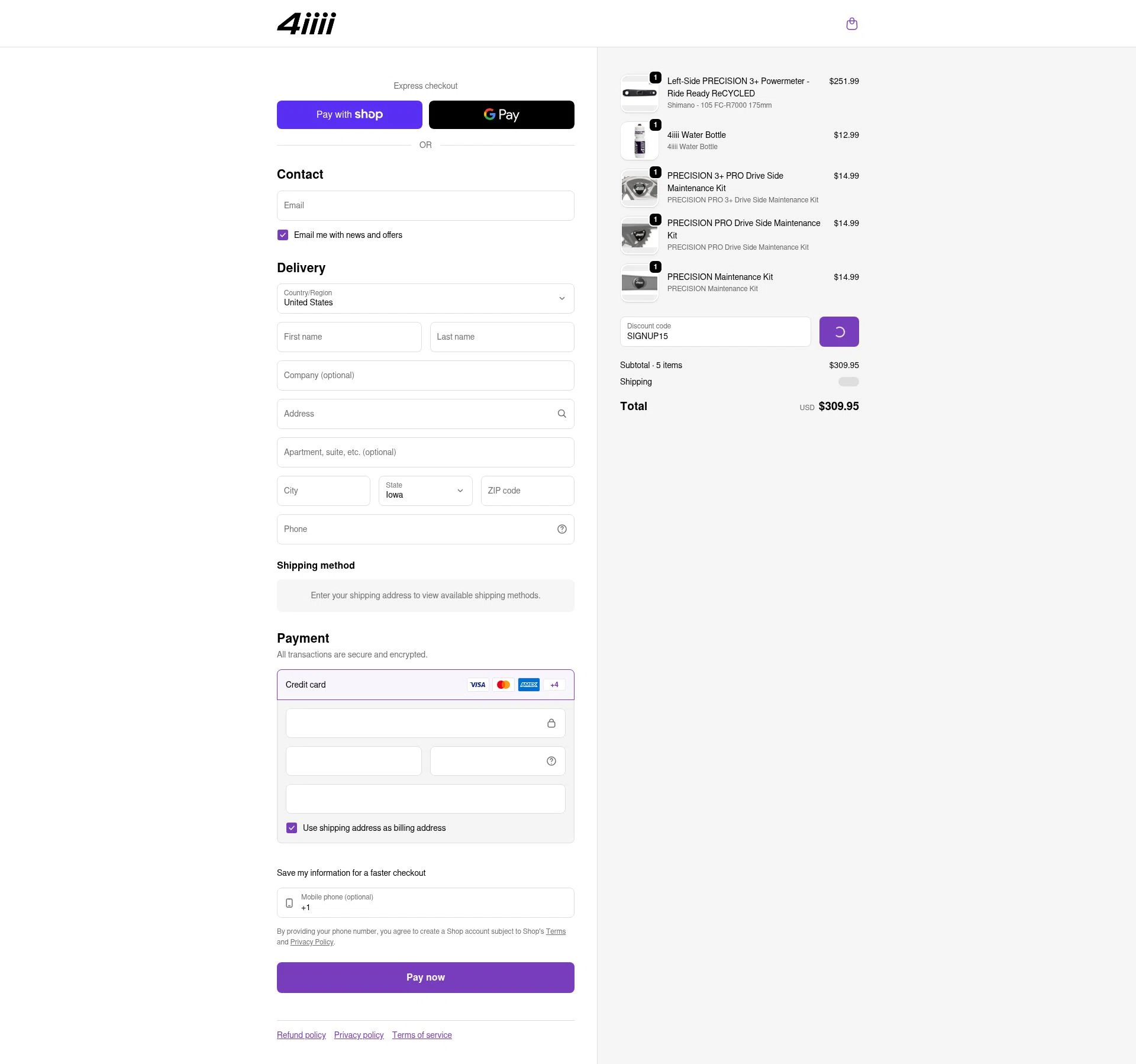 4iiii checkout page showing 4iiii discount code box | Screenshot taken by SimplyCodes community member on Jan 12, 2026